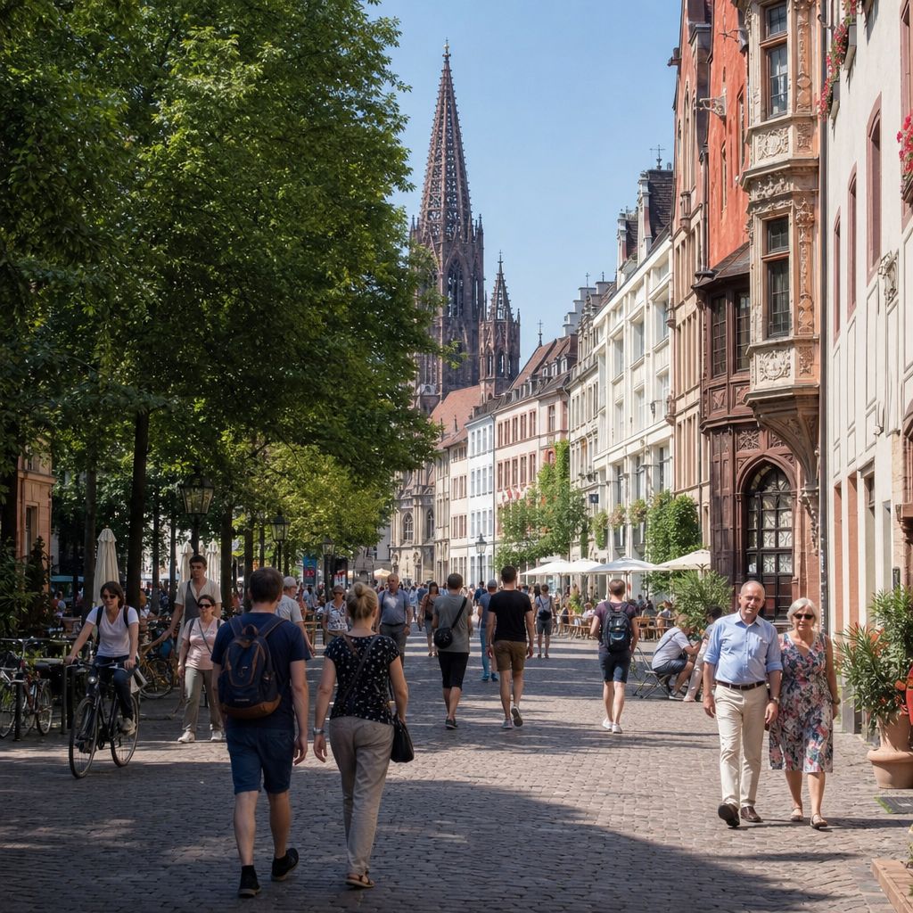 Autofreie Innenstadt Freiburg Ein Bild zum Thema Autofreie Innenstadt Freiburg im Transport, Logistik, Mobilität Kontext