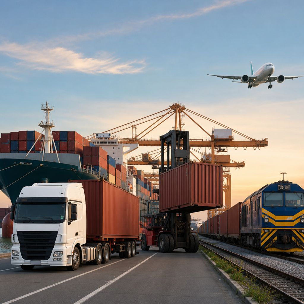 Multimodaler Verkehr Ein Bild zum Thema Multimodaler Verkehr im Transport, Logistik, Mobilität Kontext